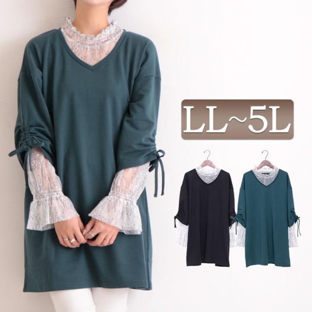 冬新作 大きいサイズ レディース チュニック レースインナードッキングチュニックワンピース ロング ドッキング フリル 長袖 レース トッの通販はau Pay マーケット レディース問屋館m L Ll 3l 4l 5l