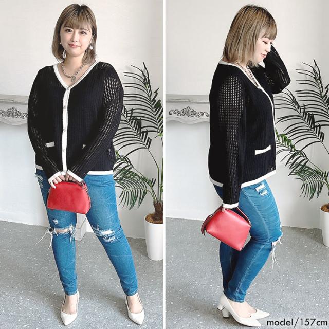 大きいサイズレディース トップス カーディガン メッシュ編み