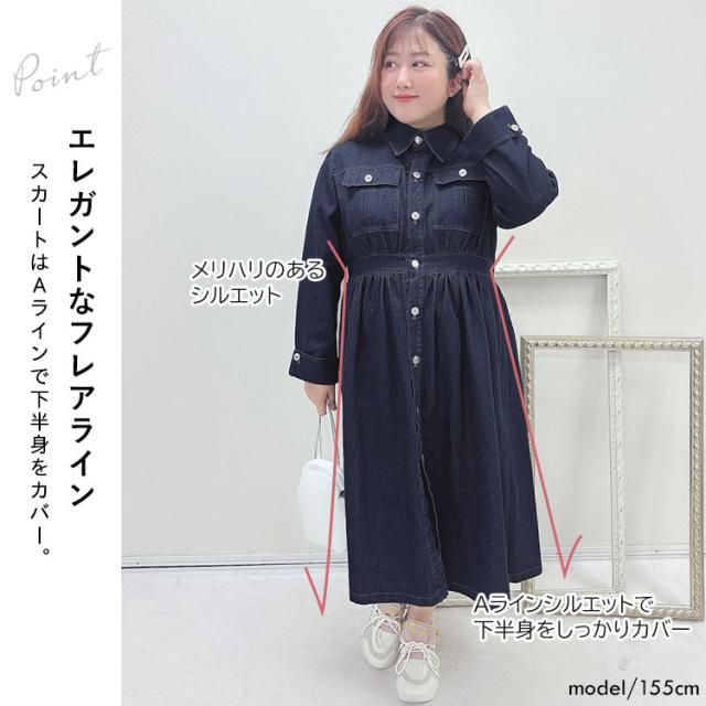 長袖シャツワンピース デニム ロング フレア ノーカラー Vネック 楽天市場】ワンピース デニムワンピース ロング丈 シャツ