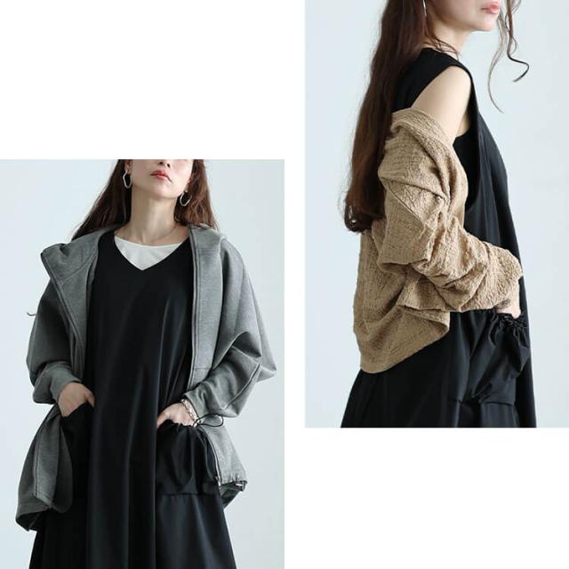 冬新作 大きいサイズ レディース ワンピース ボリュームポケットノースリーブワンピース ワンピ ロングワンピース ロング ノースリーブ ジャンスカ Vネック ポケット ドローコード ストレッチ 伸縮 フレア 春服 夏服 秋服 冬服 LL 2L 3L 4L 5L ブラック 黒 ゴールドジャパンの通販は