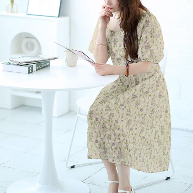 冬新作 大きいサイズ レディース ワンピース バックシャーリング花柄ワンピース ワンピ ロング スクエアネック バックシャーリング 半袖 花柄 柄 フレア 裏地 春服 秋服 LL 2L 3L 4L 5L パープル ピンク ゴールドジャパン +cute +CUTE +Cute ＋cute ＋CUTE  プラスキュート 冬新作 大きいサイズ レディース ワンピース バックシャーリング花柄