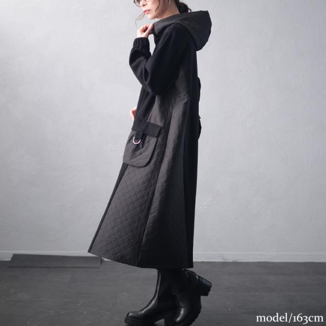 秋新作 大きいサイズ レディース ワンピース キルト配色ビッグポケット