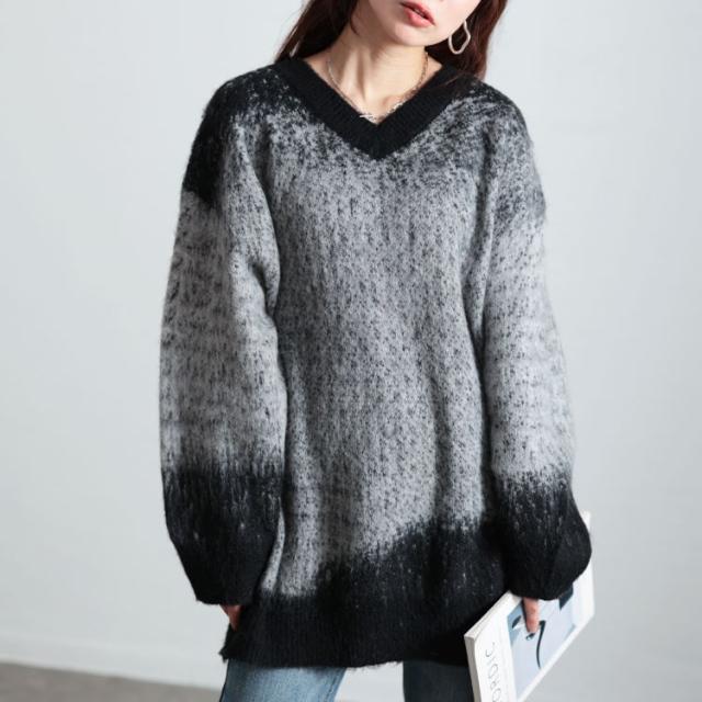 秋新作 大きいサイズ レディース トップス ニット グラデーション