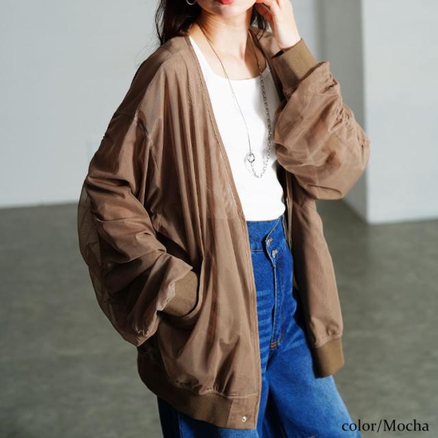 冬新作 大きいサイズ レディース アウター ジャケット コート ギャザースリーブZIPシアーブルゾン ブルゾン シアーブルゾン 長袖 シアー 透け感 ジップ ギャザー Vネック ポケット ボリュームスリーブ ストレッチ 秋服 春 LL 2L 3L 4L 5L ブラック 黒 モカ ゴールドジャパン 冬新作 大きいサイズ レディース アウター ジャケット コート ギャザー