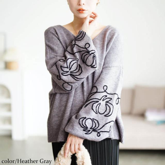 秋新作 大きいサイズ レディース トップス ニット 刺繍ボリューム