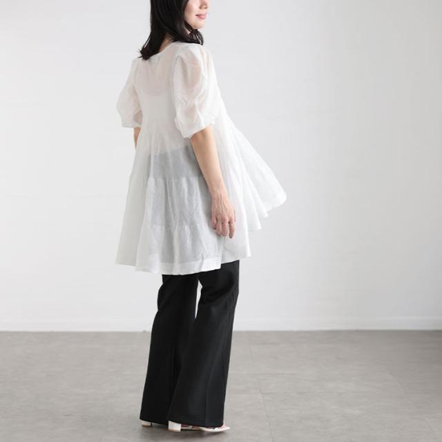 春新作 大きいサイズ レディース トップス チュニック ブラウス シアー半袖ティアードチュニック シアー パフスリーブ 半袖 フレア 肌見せ 透け感 カジュアル 無地 着映え レイヤード ゆったり 夏服 秋服 L LL 2L 3L 4L ホワイト 白 ゴールドジャパン ルワンユー ruwanyu_4