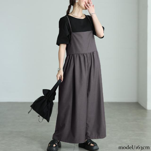 春新作 大きいサイズ レディース パンツ オールインワン サロペット バックリボンサロペットパンツ サロペットパンツ ワイド ロング サロペット サロペ ボトムス ズボン ポケット リボン ポケット ギャザー 春服 夏服 秋服 冬服 LL 2L 3L 4L 5L グレー ゴールドジャパン_7