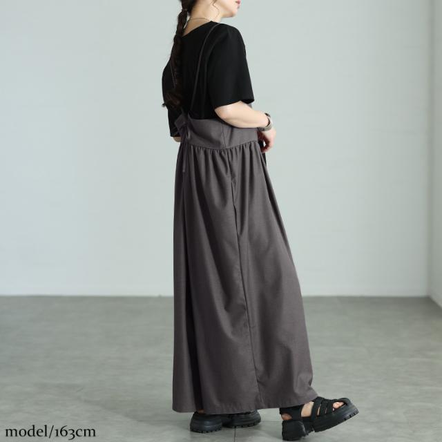 春新作 大きいサイズ レディース パンツ オールインワン サロペット バックリボンサロペットパンツ サロペットパンツ ワイド ロング サロペット サロペ ボトムス ズボン ポケット リボン ポケット ギャザー 春服 夏服 秋服 冬服 LL 2L 3L 4L 5L グレー ゴールドジャパン_8