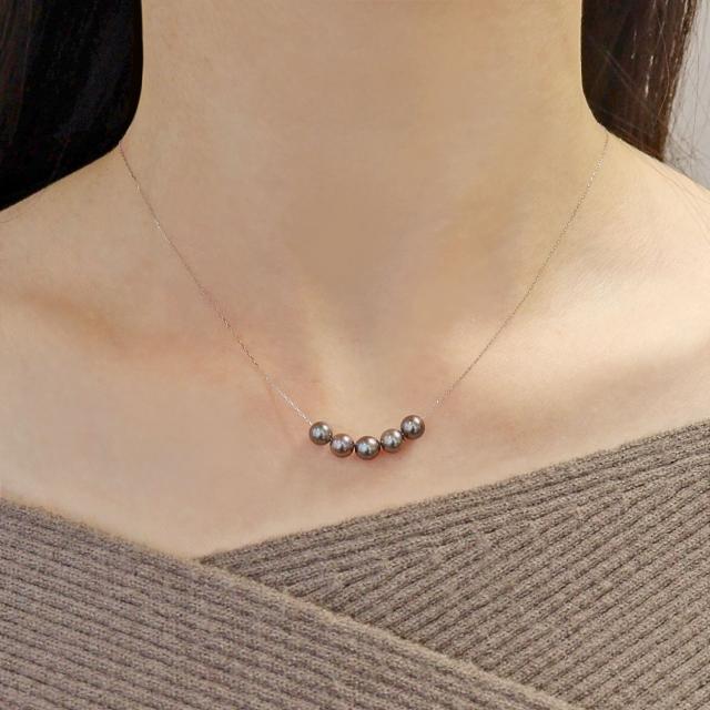 ネックレス あこや真珠 染め 黒 パール 5.0〜6.0mm 5珠 PT900 K18 スルーネックレス ララクリスティー_4