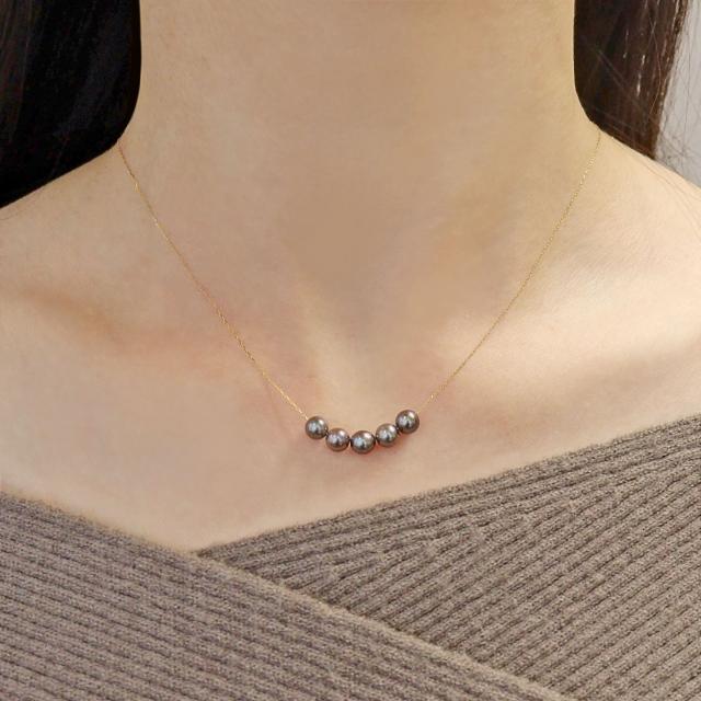 ネックレス あこや真珠 染め 黒 パール 5.0〜6.0mm 5珠 PT900 K18 スルーネックレス ララクリスティー_5