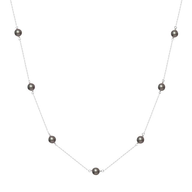 ネックレス レディース あこや真珠 染め 黒 パール 5.0〜6.0mm PT900 K18 ステーションネックレス ララクリスティー_1