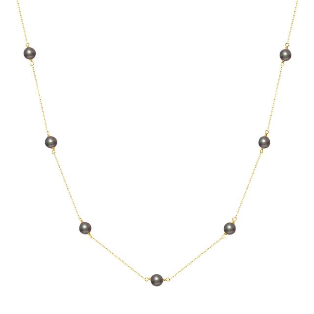 ネックレス レディース あこや真珠 染め 黒 パール 5.0〜6.0mm PT900 K18 ステーションネックレス ララクリスティー_2