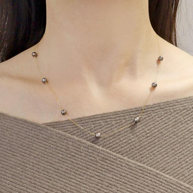 ネックレス レディース あこや真珠 染め 黒 パール 5.0〜6.0mm PT900 K18 ステーションネックレス ララクリスティー_5