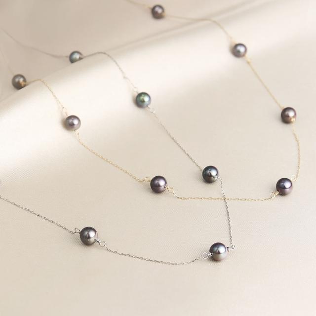 ネックレス レディース あこや真珠 染め 黒 パール 5.0〜6.0mm PT900 K18 ステーションネックレス ララクリスティー_3