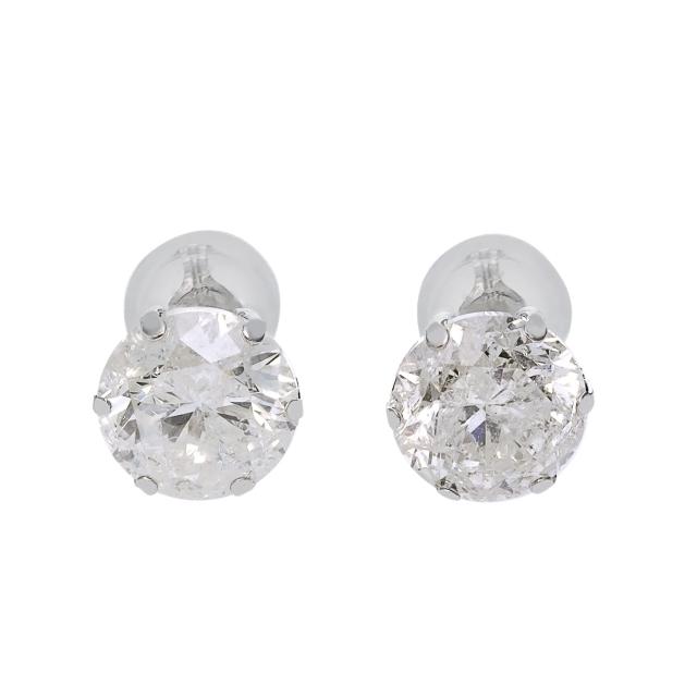 Pt900 天然ダイヤモンド 計 2ct 6本爪 プラチナスタッドピアス