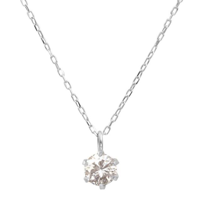 PT 天然ダイヤモンド シャンパンカラー SIクラス 0.2ct 6本爪 プラチナネックレス カード鑑定書付