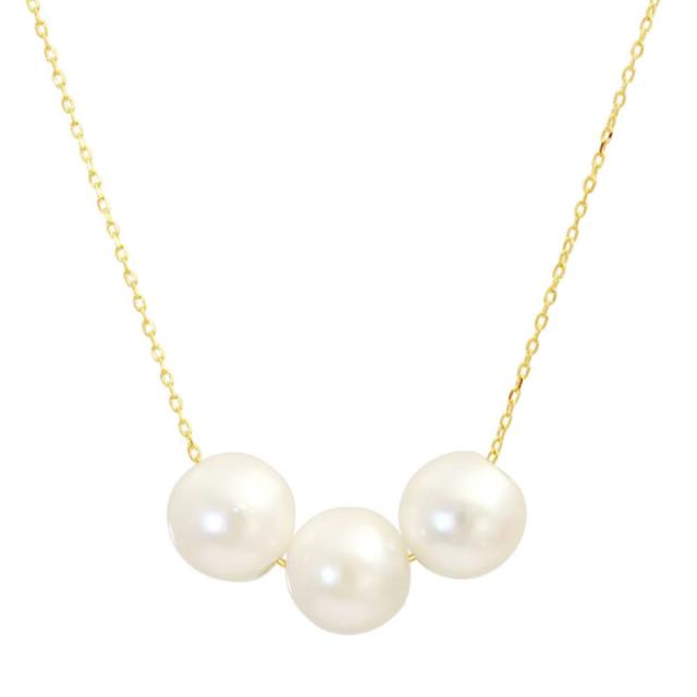 K18YG 花珠あこや本真珠 7.0-7.5mm 3珠スルーネックレス 18金イエローゴールド/花珠カード鑑別書付 NSUW-H70-75M-3P-A40-K18YG