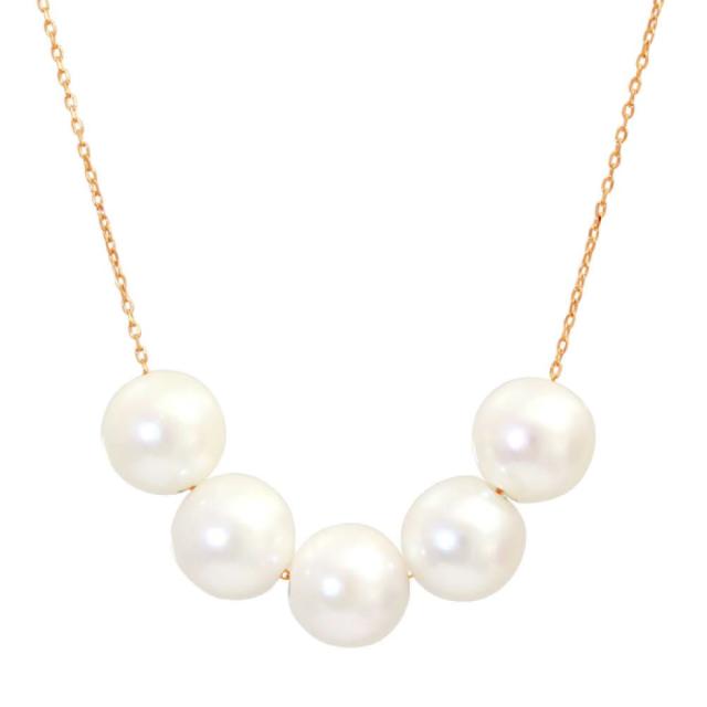 K18PG 花珠あこや本真珠 7.0-7.5mm 5珠スルーネックレス 18金ピンク