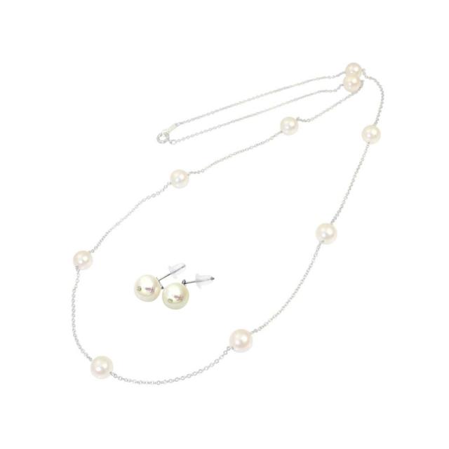 2点セット 花珠あこや本真珠 大珠 8.0-9.0mm 固定9珠 ステーションネックレス 65cm ＆選べるピアスorイヤリング 【ピアスSET/JGL花珠鑑別書付】