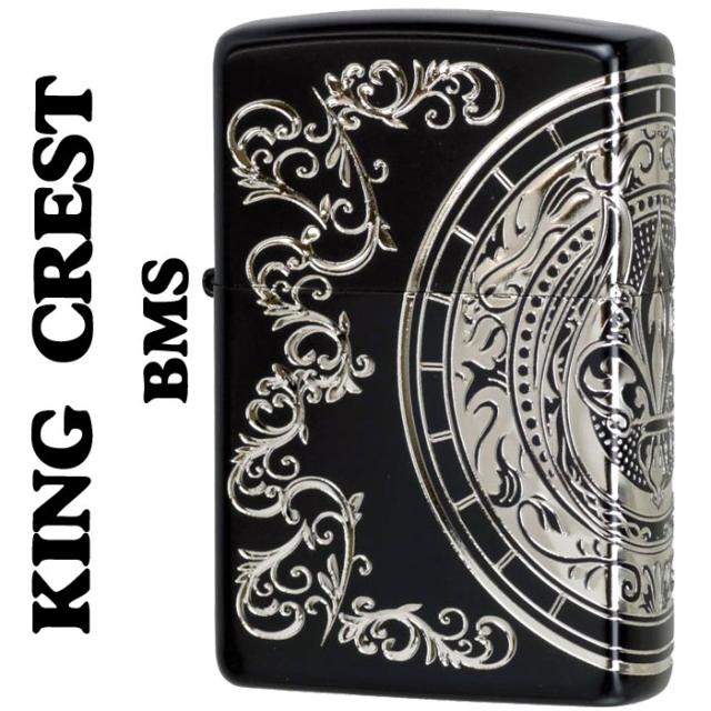 zippo ジッポーライター キングクレスト 王の紋章 マットブラック/シルバー 三面連続エッチング メール便対応 の通販は