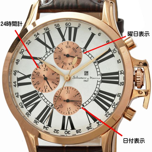 腕時計メンズ Salvatore Marra サルバトーレマーラ カレンダー 24時間計 マルチファンクション SM23101-PGWH お祝い 卒業 入学 就職 退職 ギフト プレゼント 送料無料
