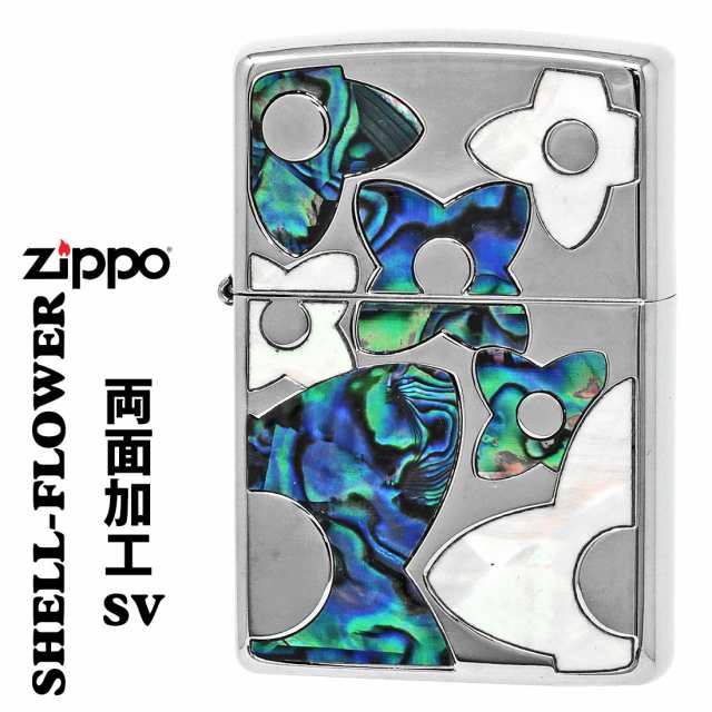 zippo ジッポーライター シェルフラワー SV シルバーメッキ 銀 貝貼り 