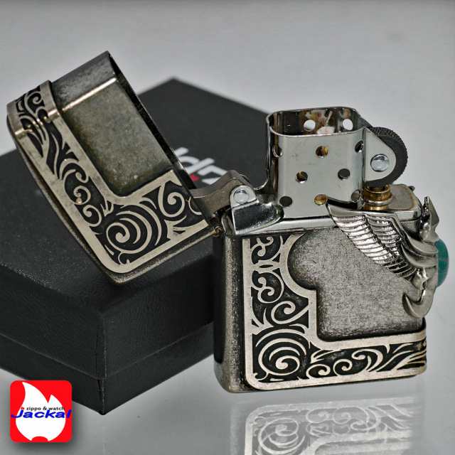 zippo ストーンウィングメタル ターコイズ 天然石入りメタル 古美 