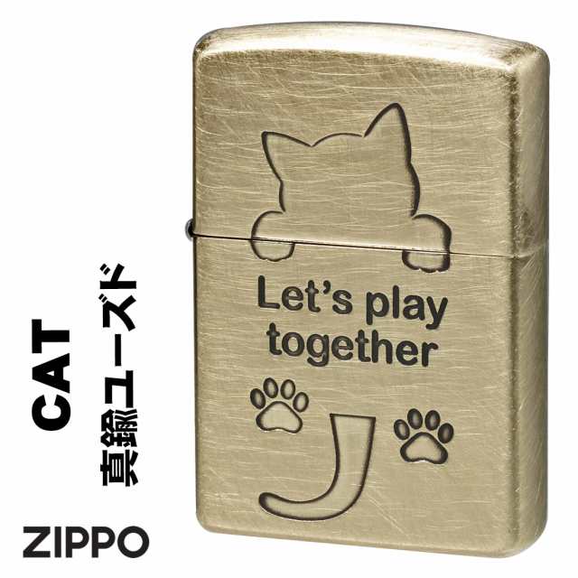 zippo 猫シリーズ  アンティーク調  猫シルエット　真鍮メッキ　ユーズド仕上げ　2UDBI-CAT オイルライターかわいい 喫煙具 ねこ ネコ レディース ギフト プレゼント ジッポ ライター メール便なら送料無料  の通販は