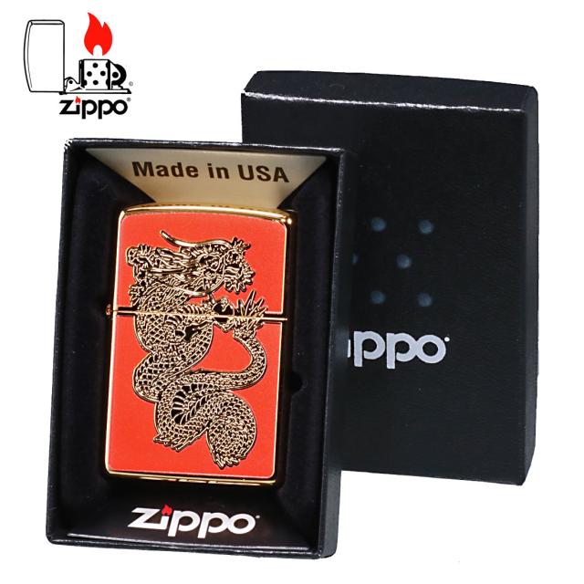 zippo ジッポーライター ドラゴンGシリーズ　Dragon　G　金メッキ　RD　レッド　両面フルカラー ユニットゴールド　龍　DRG-RD　オイルライター 赤　竜 カッコイイ おしゃれ ギフト 縁起　還暦　幸運　プレゼント  送料無料  メール便対応_3