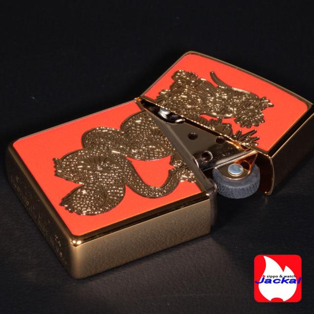 zippo ジッポーライター ドラゴンGシリーズ　Dragon　G　金メッキ　RD　レッド　両面フルカラー ユニットゴールド　龍　DRG-RD　オイルライター 赤　竜 カッコイイ おしゃれ ギフト 縁起　還暦　幸運　プレゼント  送料無料  メール便対応_4