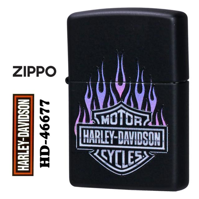 zippo　ジッポーライター  ハーレーダビッドソン Harley-Davidson HARLEY ロゴ ブラックマット プリント HD-46677 オイルライター 黒 USA バイク メンズ 渋い おしゃれ カッコイイ　ギフト プレゼント  送料無料 メール便対応