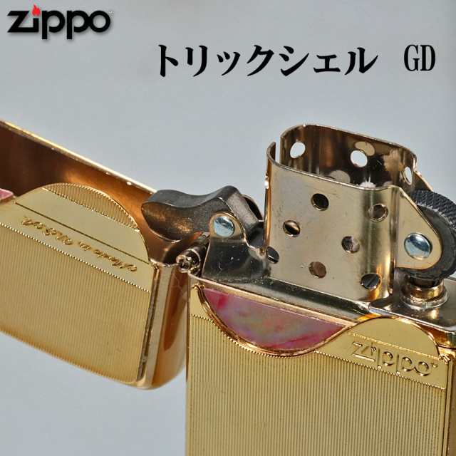 zippo ジッポー トリックシェルジッポ メタルプレート天然貝貼り ゴールド GD シリアルNo.入り 送料無料 ヤマトメール便対応