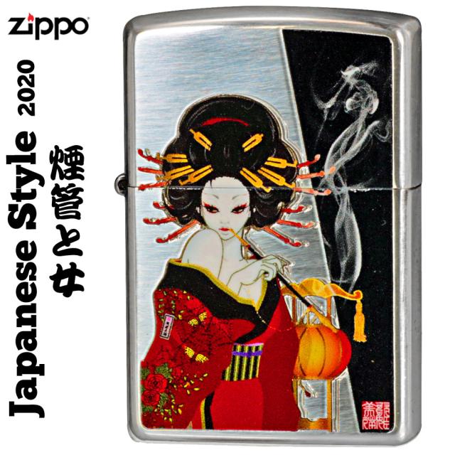 zippo ジッポーライター  和柄 煙管と女　シルバーいぶし 送料無料  メール便対応 の通販は