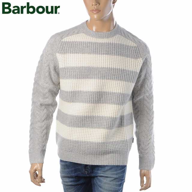 バブアー BARBOUR ケーブルニット メンズ セーター フィッシャーマン ボーダー ELVER CABLE CREW MKN1279 グレー ベージュ