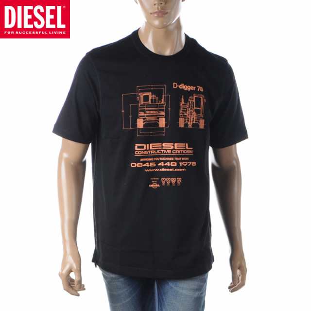 ディーゼル DIESEL Tシャツ メンズ ブランド クルーネック 半袖 T-JUST-SLITS-G1 A09031-0CJAC ブラック  2023春夏新作｜au PAY マーケット