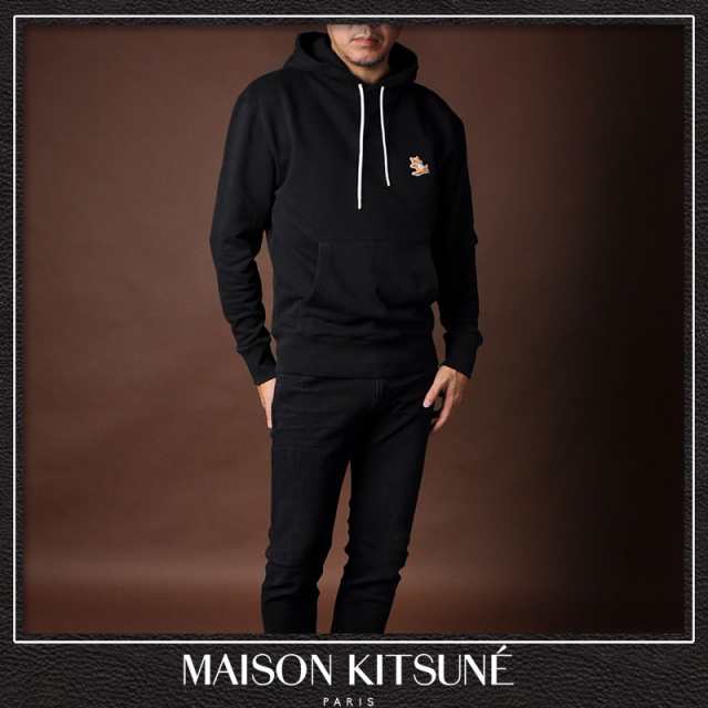 メゾンキツネ MAISON KITSUNE プルオーバーパーカー メンズ ブランド スウェット IU00355KM0001 CHILLAX FOX  PATCH CLASSIC HOODIE ブラ