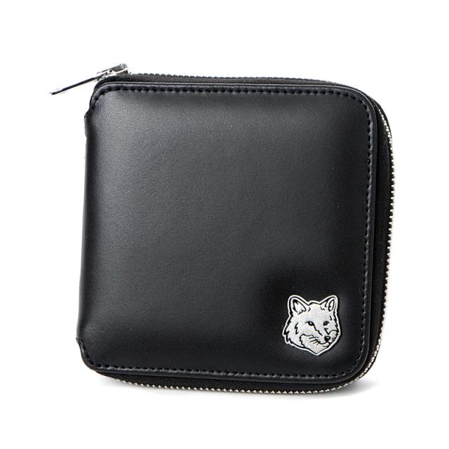 メゾンキツネ MAISON KITSUNE レザー財布 ラウンドファスナー 二つ折り ブランド MM05346LR0001 ブラックの通販は