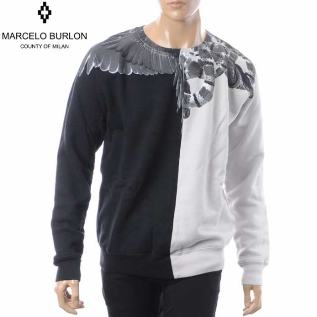 マルセロバーロン MARCELO BURLON クルーネックスウェット メンズ WINGS SNAKES CREWNECK CMBA009E18506002 ライトグレー×ブラック