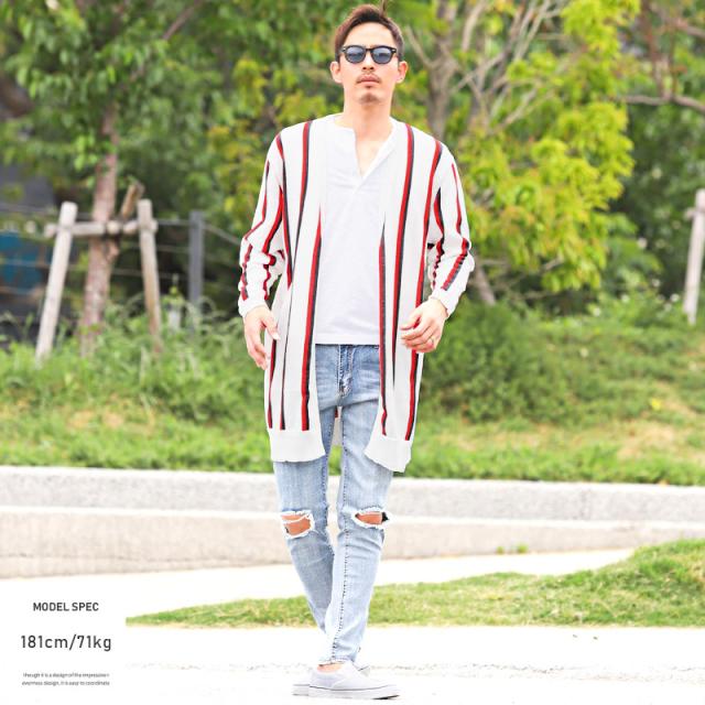 送料無料 カーディガン メンズ 長袖 麻 ロング丈 ストライプ ロングカーディガン ロングカーデ ニット ヘンプ 羽織り 春 夏 Pm 91の通販はau Pay マーケット ラグスタイル