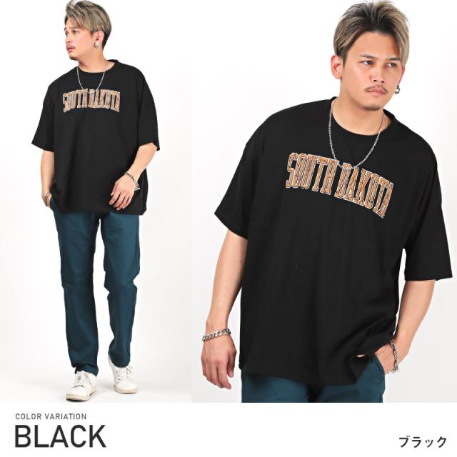 Tシャツ メンズ 半袖 ネックレス付き カレッジロゴ ビッグシルエット 2
