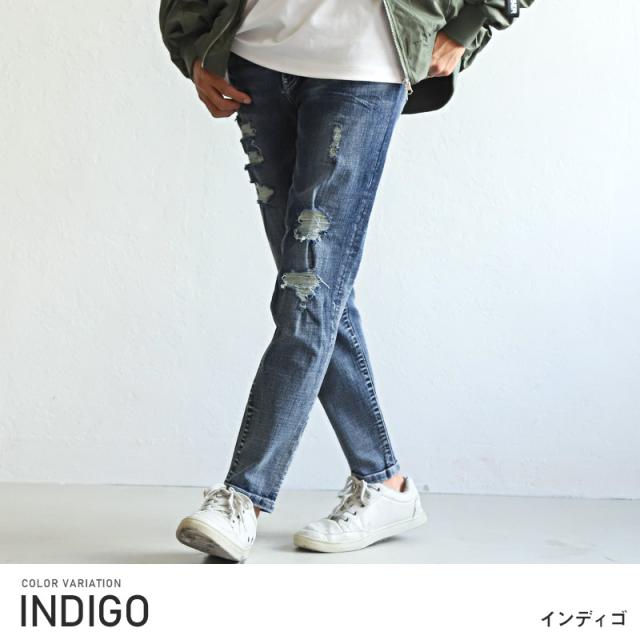 デニムパンツ メンズ ダメージ イージーパンツ テーパード ジーンズ クラッシュ リペア【スラブイージーテーパードデニムパンツ】 aa-1818_4