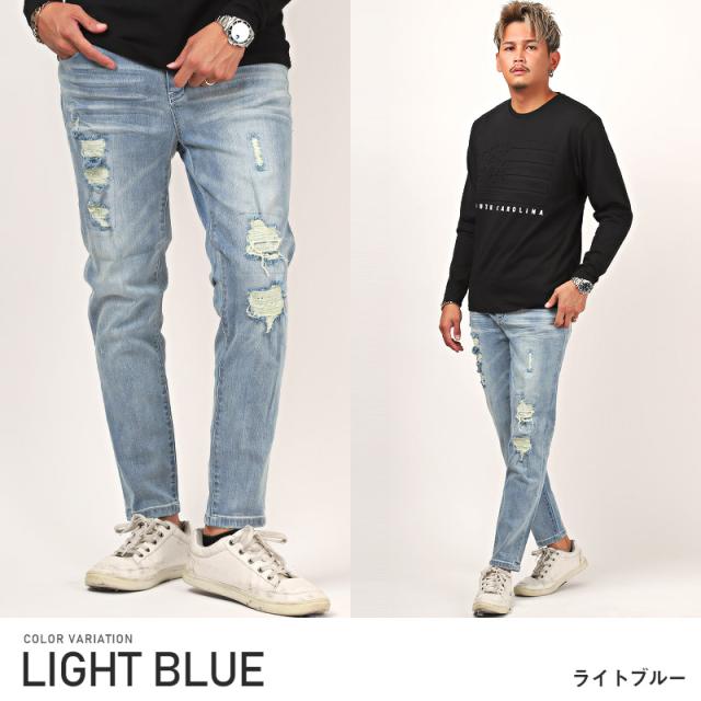 デニムパンツ メンズ ダメージ イージーパンツ テーパード ジーンズ クラッシュ リペア【スラブイージーテーパードデニムパンツ】 aa-1818_7
