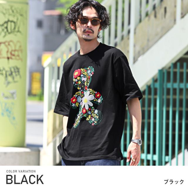 Tシャツ メンズ 半袖 ベア クマ フラワー 花柄 プリント