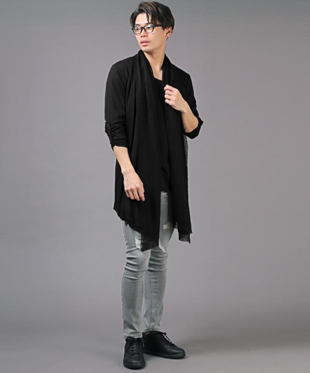 カーディガン メンズ ロングカーディガン ドレープ レース ショールカラー 春 夏【レースレイヤードドレープカーディガン】 aa-3095 カーディガン メンズ ロングカーディガン ドレープ レース ショール