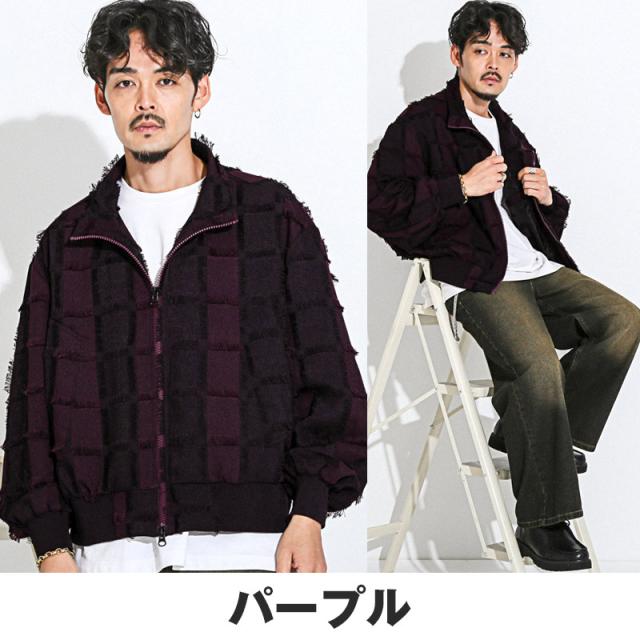 上衣 メンズ 照明ランプ上衣 上衣 ジッパー 貨物自動車上衣 秋冬【フリンジチェックスタンドジップブルゾン】 aa-3745