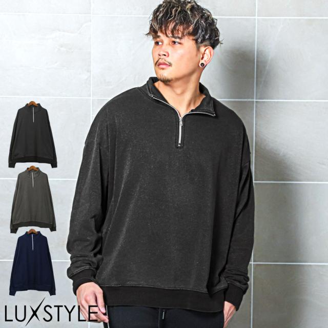 メンズ ラペル ハーフジップ ルーズ トレーナー 韓国 ストリート org.jpg
