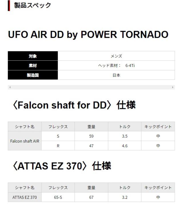 キャスコ UFO AIR DD by POWER TORNADOドライバー Falcon shaft AIR カーボンシャフト 2024年モデル[Kasco エアー パワートルネード][日本製]_15