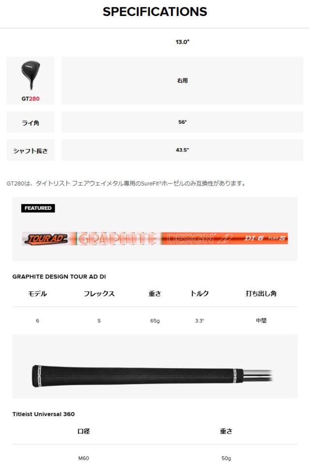 タイトリスト GT280 ミニドライバー Tour AD DI-6 カーボンシャフト 2025年モデル  [GT280 Mini Driver] [日本仕様 日本正規品]_5