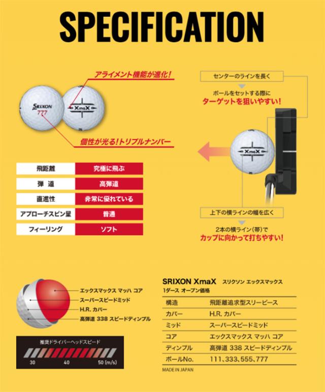 ダンロップ スリクソン XmaX ゴルフボール 2ダースセット（24球入り） ●2026年モデル● DUNLOP SRIXON エックスマックス