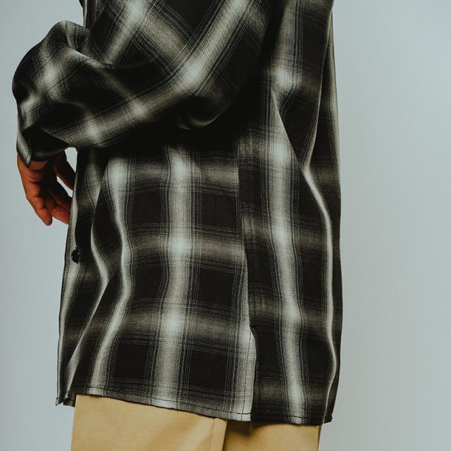 ビッグマイク メンズ チェックシャツ BIG MIKE レーヨン ミックス オンブレ スリット ロングスリーブ シャツ Rayon Mix Ombre Slit L/S Shirts BLK×WHT 春 秋 薄手 102615200_5